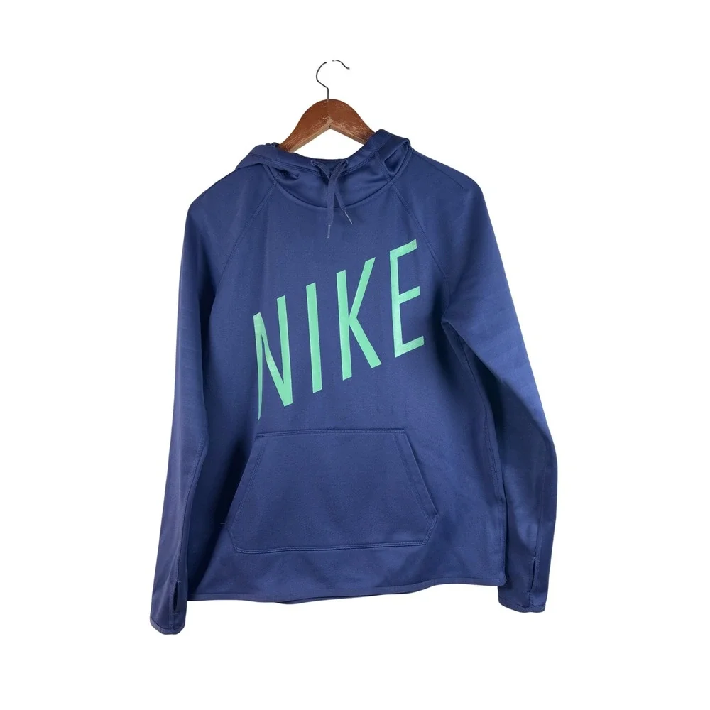 Nike Therma FIT Pullover Hoodie Womens Medium Blue‎ Green Athletic Sweatshirt